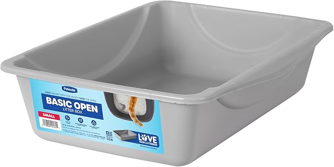 Petmate Basic Open Cat Litter Pan, Multidirectional Easy to Clean Plastic Litter Box, Gray, Made in USA, 14" x 10.5" x 3.5", Small Recommended for Kittens and Small Cats