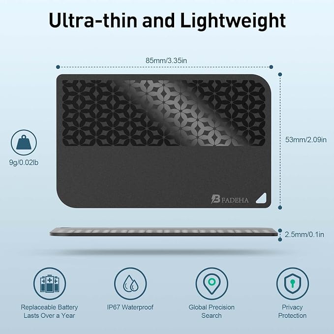 2026 Apple MFi Certified Wallet Tracker Smart Card for Find My iPhone Ultra Thin Air Tracker Tag for Travel, 5 Years+ Staying Power, IP69 Waterproof, Key Finder & Item Locator for Keys, Bags, Passport