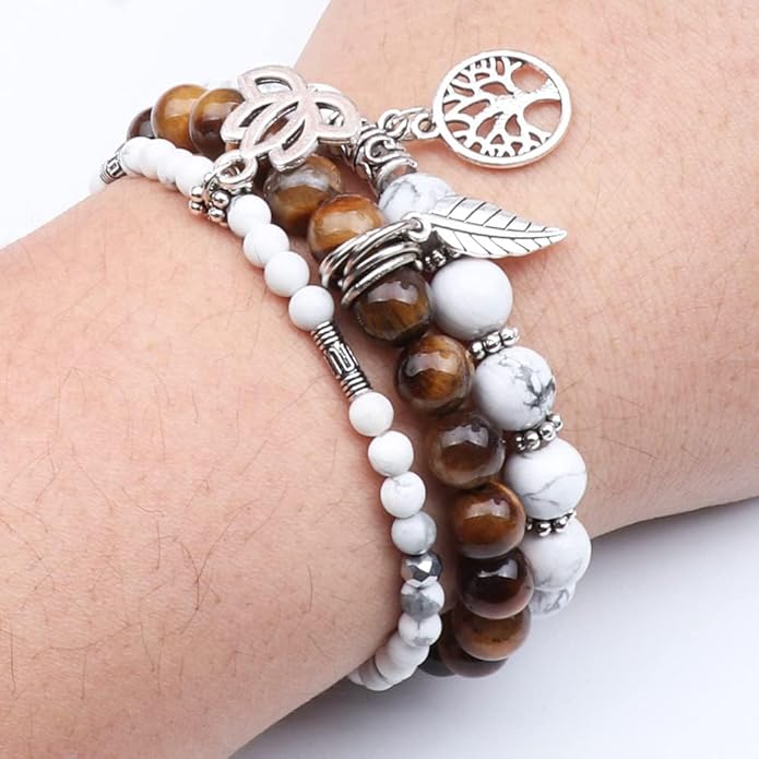 UEUC Tree of Life Yoga Healing Stone Bracelets,Multilayer Lotus Chakra Stone Reiki Bracelet Sets,Anxiety Crystal Natural Stone,for Women Stress Relief