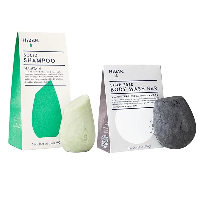 HIBAR - Clarify Solid Body Wash Bar + Maintain Shampoo Bar - Plastic, Soap and Paraben Free
