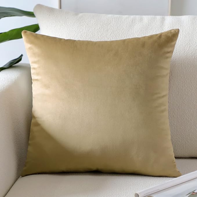 Artscope Luxury Velvet Pillow Covers Super Soft Decorative Square Throw Pillow Covers Case Cushion Covers for Sofa Couch Bedroom Car Decor 18x18 Inch Tan