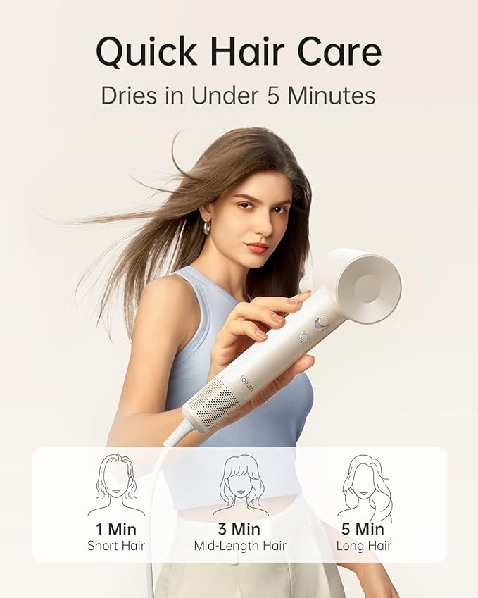 Laifen SE Lite Hair Dryer, Negative Ionic Blow Dryer with 100,000 RPM Brushless Motor for Fast Drying, High-Speed Low Noise Thermo-Control Hair Dryer with Lightweight Design and 2 Nozzles