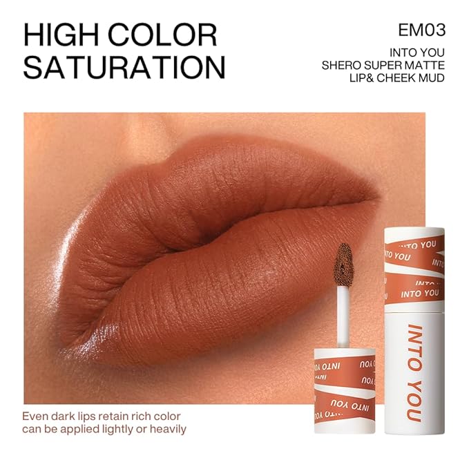 INTO YOU Matte Lipstick, Super Stay Lipcolor for Women, Waterproof, Long Lasting Lip Stain, High Impact Lip Clay with Lightweight Lip Mud Texture, Dual-use for Lips and Cheek, Brown Lipstick (EM03)