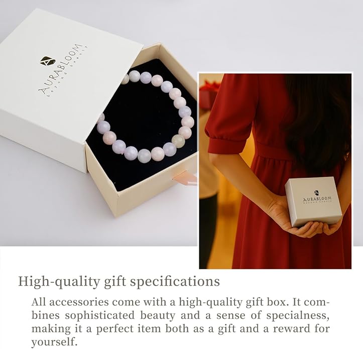 8mm Natural Gemstone Beaded Bracelet for Women, Dainty Round Crystal Stretch Bracelets, Spiritual Healing & Calming Stone Jewelry Gift