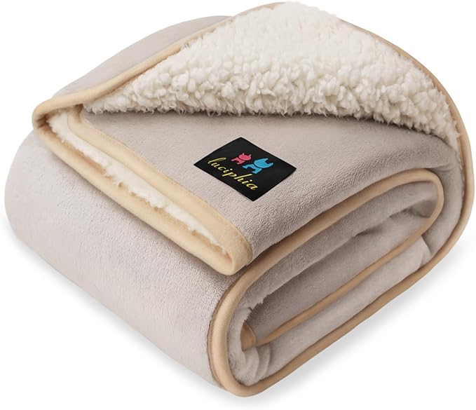 Luciphia Waterproof Blanket for Large Dog, Reversible Sherpa Couch Cover | waterproof pet blanket sherpa fleece reversible couch cover bed protector car from spills scratches, Khaki+Beige 65" x 57"