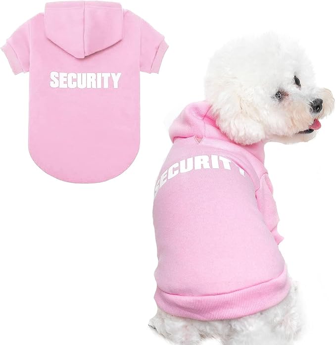BINGPET Security Dog Hoodie, Pet Sweater Clothes with Leash Hole, Pink | Warm Dog Sweatshirt for Small Medium Large Dogs, All-Season Cold Weather Comfort & Fit, Soft Winter Hooded Pullover Outfit