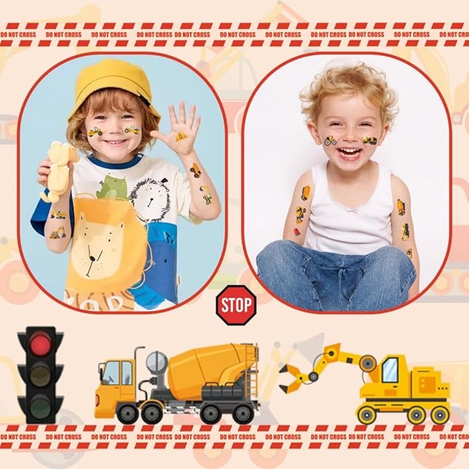 10 Sheets Cartoon Car Temporary Tattoos Construction Trucks Fake Tattoos Styles Mixed Vehicles Tattoo Cute Tractors Digger Stickers Waterproof Road Sign Tattoos for Kids Boys Girls Body Art Makeup