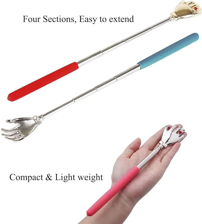 Telescopic Back Scratcher Extendable Handle, Portable Stainless Steel Hand Massage Tool, Extends from 8.66 to 23.23 inches, 2 Pack