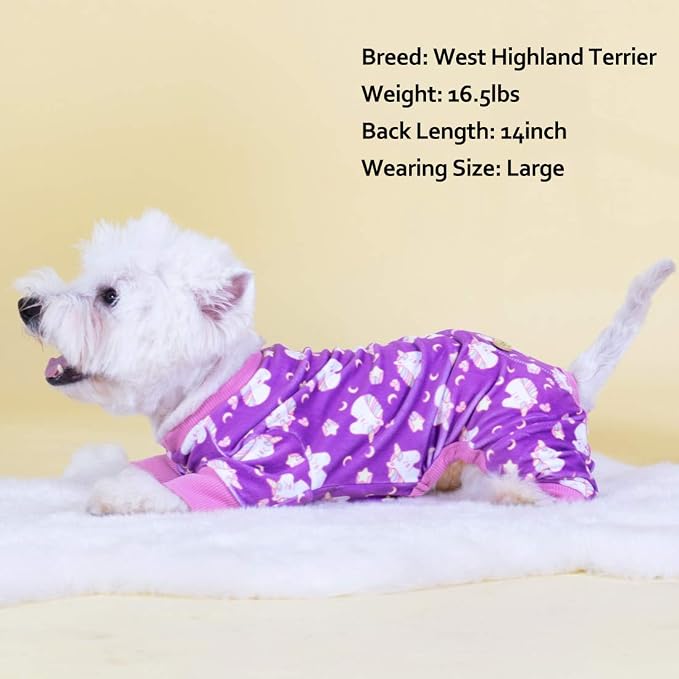 KYEESE Velvet Dog Pajamas for Medium Large Dogs Soft Onesie, Unicorn Purple | 4-Way Stretch, Lightweight & Breathable, Reduces Shedding, Gentle on Sensitive Skin, Recovery Support, Easy Potty Breaks