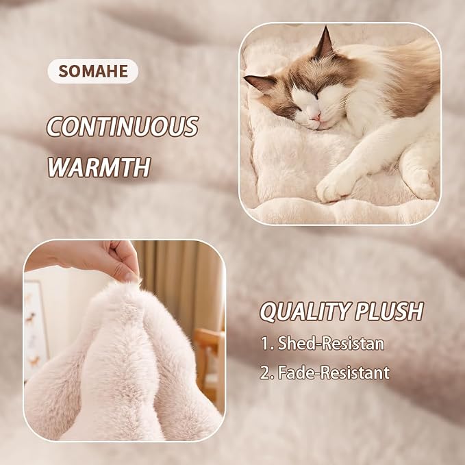 SOMAHE Soft Plush Cat Bed Mat, Machine Washable, Small 23x15 Milky White | Machine Washable + Non-Slip Paw Bottom: soft cat mat stays fluffy and steadier on floors, couches, and cat trees.