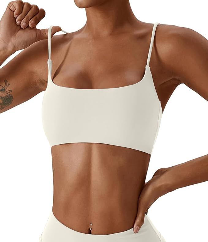 Comper Women's Sports Bras Wirefree Racerback Workout Bras Sexy Thin Straps Yoga Sport Bras with Removable Pads