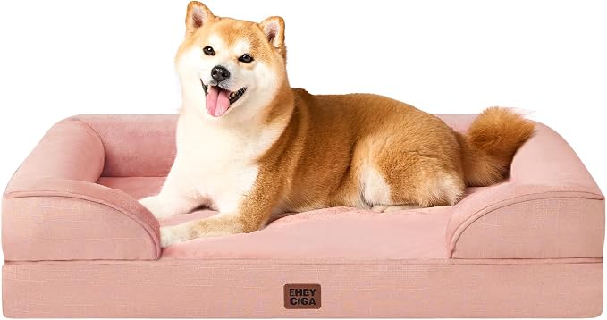 EHEYCIGA Orthopedic Dog Beds Large Sized Dog, Waterproof Washable Pet Bed | Non-Slip Bottom and Egg-Crate Memory Foam Dog Couch Bed with Washable Removable Cover, Dusty Pink