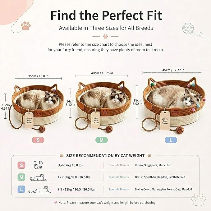 Instinct Basket for Cats,Cat Basket Bed with Cushion & Hanging Ball Toy,Handwoven Cotton Rope Cat Basket (Green,M(up to 17Lb))
