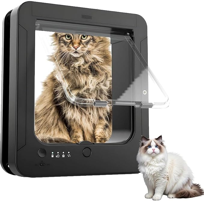 Microchip Cat Door, Remote Control, 4-Way Lock for Doors and Walls