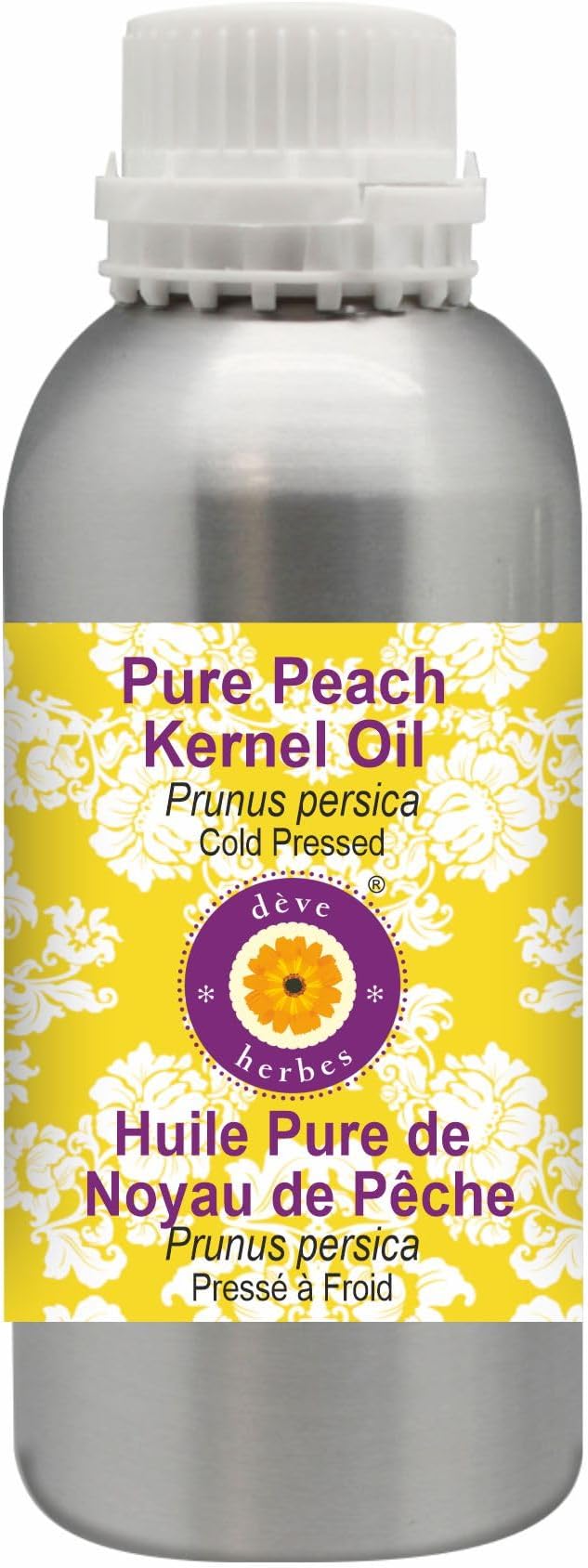 Deve Herbes Pure Peach Kernel Oil (Prunus persica) Cold Pressed 630ml (21 oz)