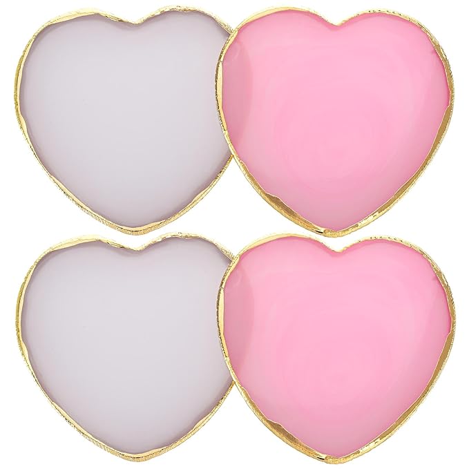 4 Pack Nail Art Palette, Resin Polish Color Design Makeup Mixing Plate, Heart Shape Mini Paint Palette for Nails - White, Pink