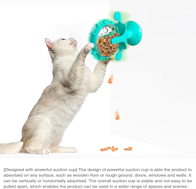 Interactive Cat Slow Feeder, Rotating Durable Dog Puzzle Toy, Mental Stimulation Treat Dispenser with Powerful Suction Cups for Cats and Dogs (Light Blue)
