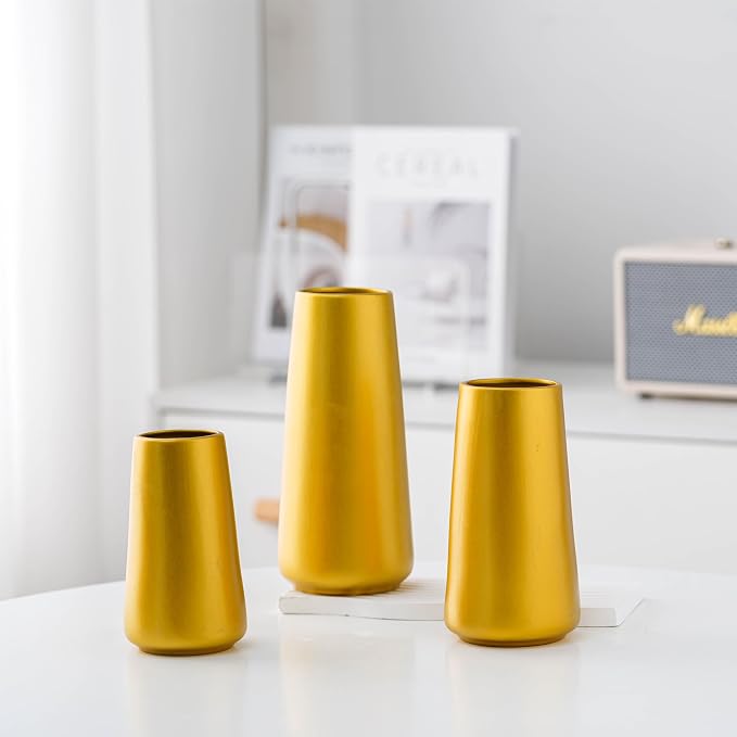 Simple Boho Ceramic Flower Vase for Home Decor (Gold,Super Big) | 10'' Modern Vase for Flower Plant Pampas Grass, Fit for Table Shelf Centerpieces, Living Room Kitchen Bedroom Wedding Gift