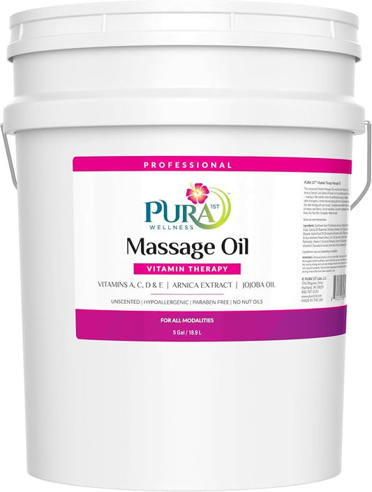 Vitamin Therapy 5 Gallon Massage Oil, Vitamin E, Professional, Massage Therapy, Deep Tissue, Unscented, Hypoallergenic, Natural Ingredients, Skin Hydrating, Moisturizing, Muscle Relief