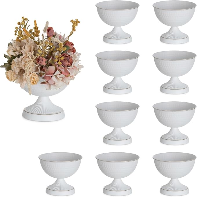 Sziqiqi White Urn Vase for Wedding, Compote Vase for Table, 5.9in, 10Pcs | Tall Floral Holder for Centerpiece Pedestal Bowl Pot, Flower Arrangements for Wedding, Party, Birthday, Event, Reception