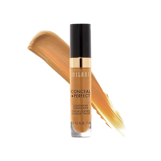 Milani Conceal + Perfect Longwear Concealer Full Coverage Infused with Hyaluronic Acid & Vitamin E, Cover Dark Circles, Blemishes & Skin Imperfections for Long-Lasting Wear - Warm Tan