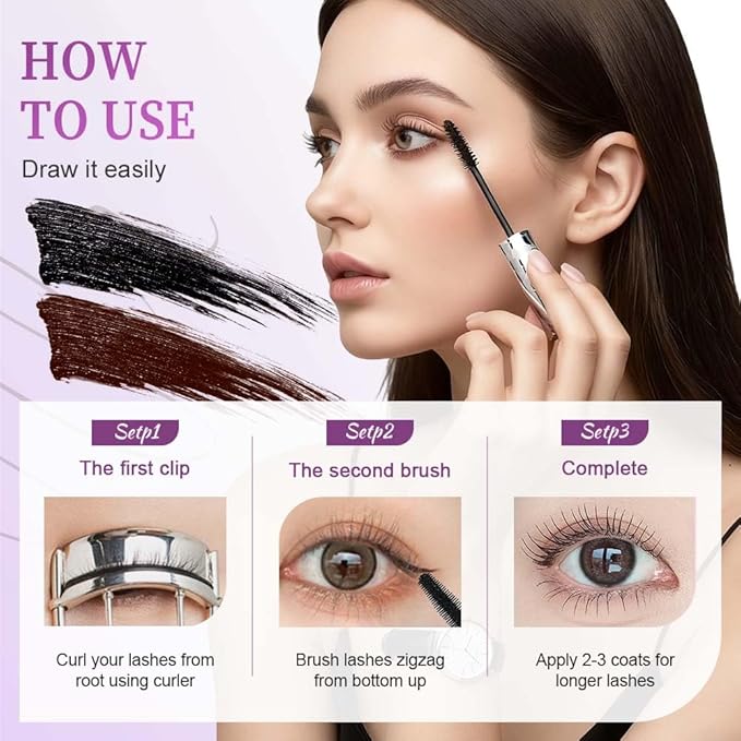 Mascara for Older Women 60 Plus, 2026 New Mascara Volume and Length for Mature Women with Thinning Lashes Mascaras for Older Wemen, Non Clumping Waterproof Long Wear (Brow)