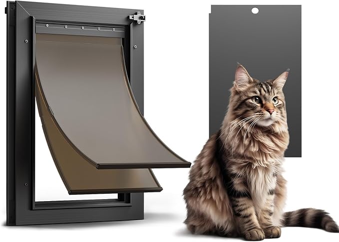 Cat Door for Door, All Aluminum Frame, Small Pet Door for Interior and Exterior, Heavy Duty Doggy Door, Double Magnetic Flaps, Thermal Tnsulation, Energy Efficient, Sliding Lock Panel(Pets Up to 22Lb) | Aluminum Alloy Frame, Double Magnetic Flaps, Ther...