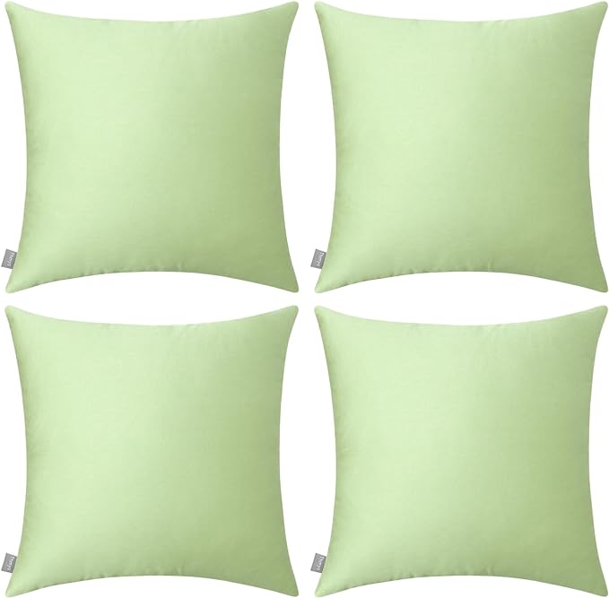 Thmyo 4-Pack 100% Cotton Comfortable Solid Decorative Throw Pillow Case Square Cushion Cover Pillowcase Sublimation Blank Pillow Covers(18x18 inch/ 45x45cm, Light Pea Green)