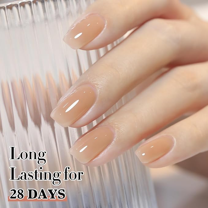 Double Rhythm Translucent Gel Polish Sheer Neutral Natural Light Milky Same Color Same Bottle 15ML Jelly UV Polish Nail Art DIY at Home (Translucent Nude-A1424)
