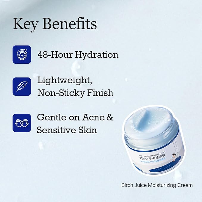 ROUND LAB Birch Juice Moisturizing Cream 2.7 Fl Oz, 48-Hour Deep Hydrating Face Moisturizer with Birch Sap & Vita Hyaluronic Acid for Acne-Prone Skin, Reduces Sebum, Oil, Blackheads, Korean Skin Care