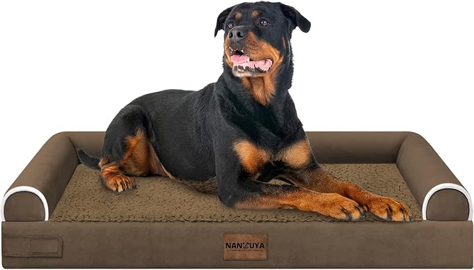 Orthopedic Dog Bed for XX-Large Dogs, 44 x 34 Inch, Dark Coffee | Egg crate foam for joint support, 3-sided bolster pet sofa, waterproof lining, washable cover, and non-skid base