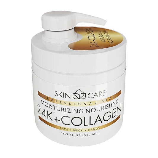 Skin Care 24K Gold & Collagen 3-in-1 Moisturizer Face Cream, Neck and Hands - Treatment for Crepey Texture, Wrinkles and Sagging - Daily Lotion for All Skin Types - 16.9 fl. oz.