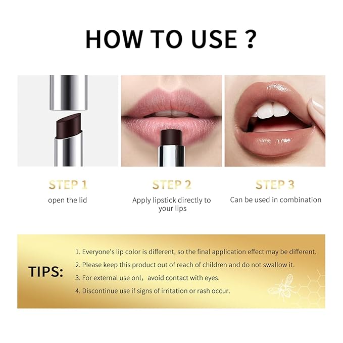 2Pcs Honey Noir Lipstick,Nourishing Honey Noir Lipgloss, Black Lip Tint,Deep Moisturizing Black Cherry Tint Lip Balm,Hydrating Lipgloss for All Skin Tones（2Pcs black）