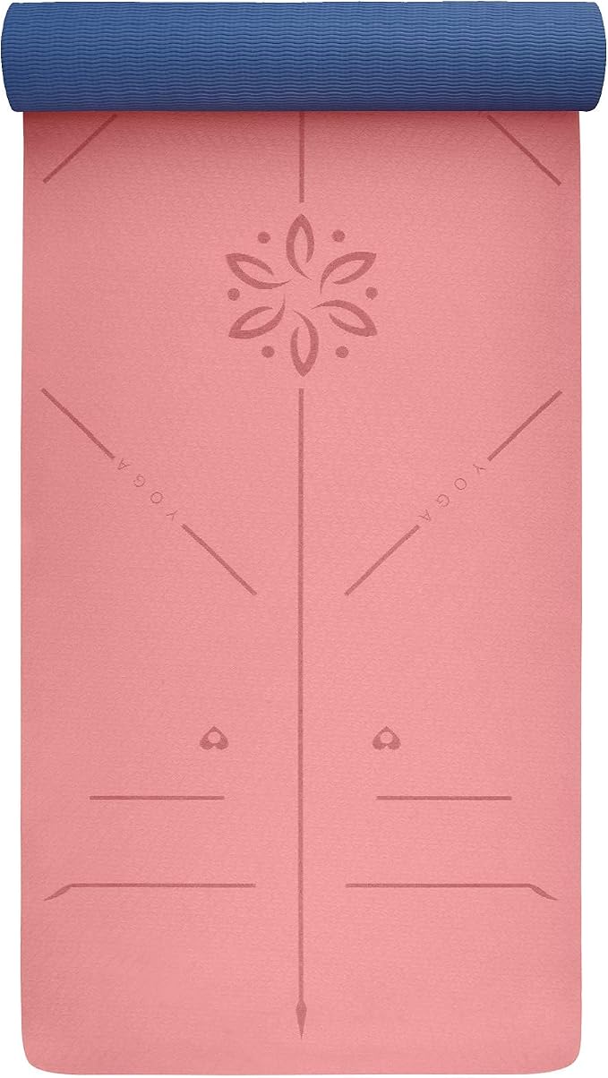 YOGATI® Yoga Mat with Strap with Alignment Lines. Home Workout Mat for Women, Men and Kids. Thick Non Slip Yoga Mat for Pilates and Fitness. Brown, Pink and Purple Yoga Mats