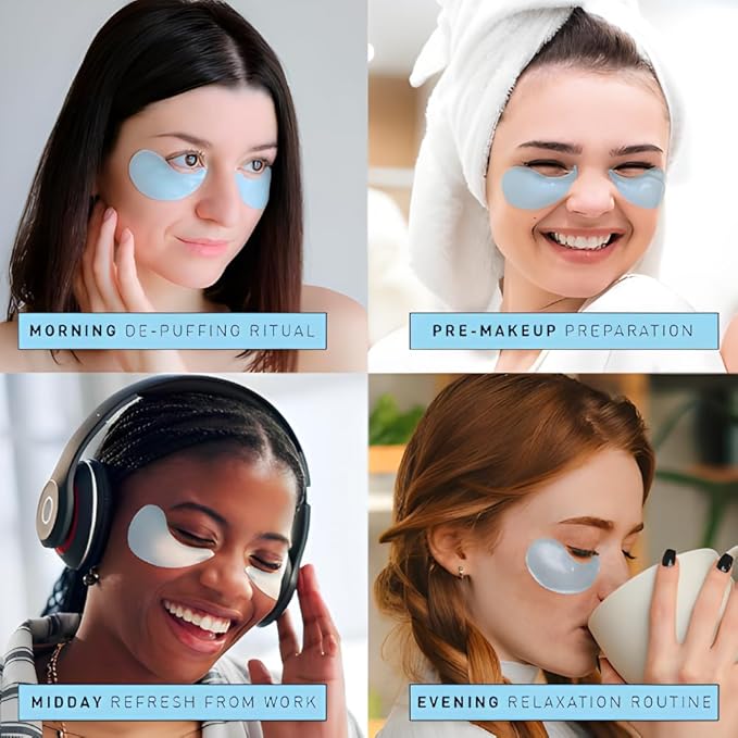 Under Eye Patches for Dark Circles & Puffiness – Hydrating Hydrogel Eye Patches with Niacinamide & Hyaluronic Acid, Cooling Undereye Eye Pads, 60 PCS (30 Pairs), Blue