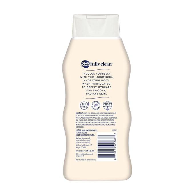 Zest Body Wash - Enriched with Wild Cocoa Butter and Shea - Hydrating Body Soap - Suitable for All Skin Types - Cocoa Butter and Shea - 20 oz