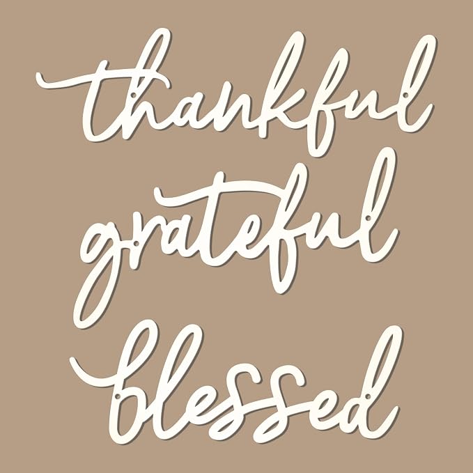 Thankful Grateful Blessed Letter Sign Metal Wall Decor, 3 Piece Black Letters Wall Art for Bathroom Bedroom Metal Words Wall Decor for Home Decor (White)