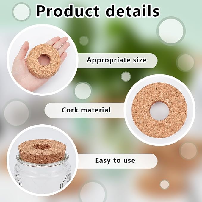 OLYCRAFT 10Pcs Cork Lids for Glass Planter 2.9-3.1 Inch Plant Corks | 1.2 Inch Hole Cork Stoppers for Glass Planter, Vase Lids Cork Replacement for Hydroponics Plant Growing Vases - 0.8 In Thick