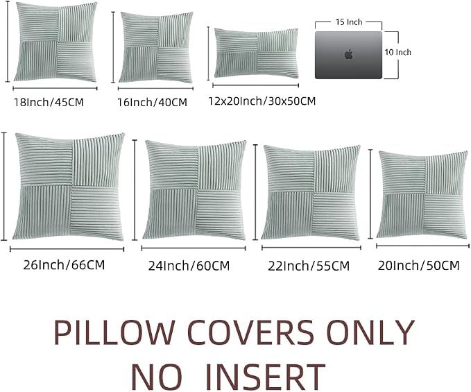 Fancy Homi Grey Blue Lumbar Decorative Throw Pillow Covers 12x20 Inch for Couch Bed Sofa, Rustic Farmhouse Boho Home Decor, Soft Striped Corduroy Rectangle Accent Cushion Case 30x50 cm