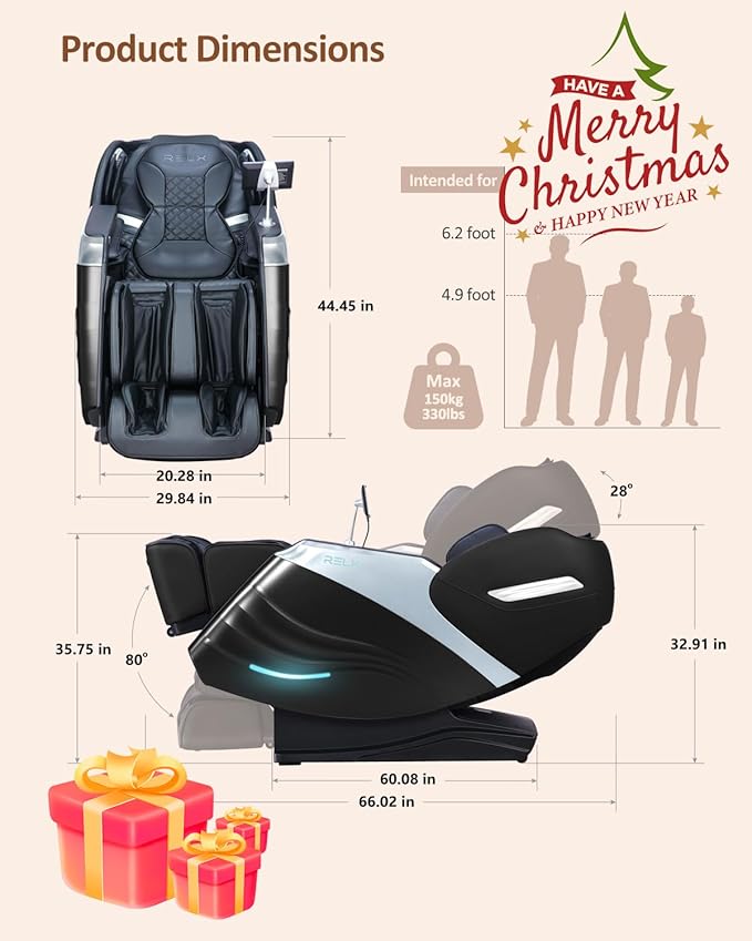 RELX 2025 Massage Chair Full Body, 15 Modes Zero Gravity SL-Track Shiatsu Massage Chair Built-in Heat System, Airbag Massage with Body Scan, Deep Yoga Stretch, Calfrest Extension and AI Control(Black)