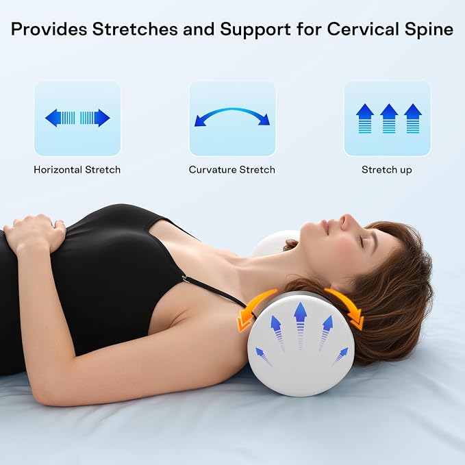 Neck Roll Pillow - Cooling Cover Round Neck Pillow for Sleeping - Memory Foam Cervical Support Pillow - Ergonomic Cylinder Pillows for Neck, Leg, Back, Yoga, Relaxing (Grey White)