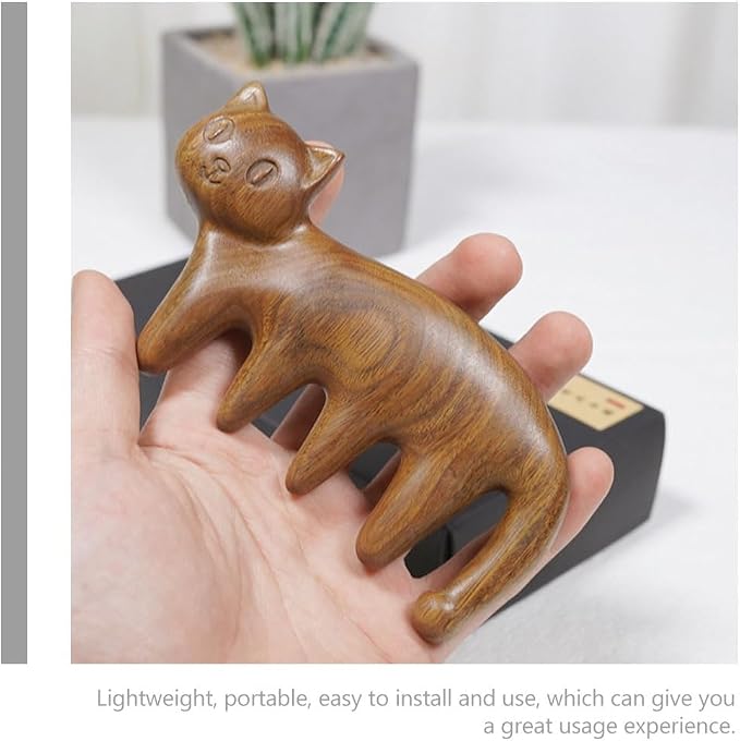 Ipetboom Wooden Scalp Massage Comb: 3.1In Cat Shape Sandalwood Head Wide Tooth Massager for Hair GuaSha, Hair Care, Relaxation & Blood Circulation