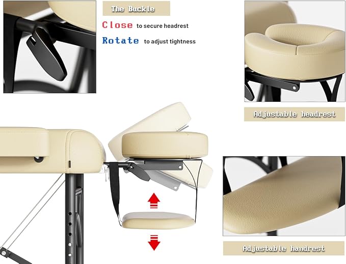 Professional Massage Table Portable 2 Fold Premium Memory Foam Aluminium Leg Hold Up to 1100LBS 8 Heights Adjustable with Carrying Bag Cream