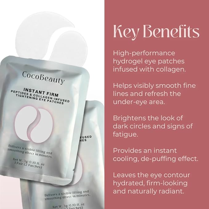 COCOBEAUTY InstaFirm Eye Patches – Under Eye Mask for Puffiness and Dark Circles – Topicals Eye Treatment for Women & Men – Eye Bags Solution – Hydrating Eye Masks for Health and Beauty (8 pairs)