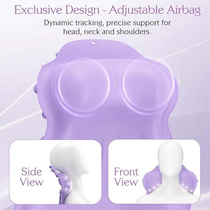 Silicone Bath Pillow, New Material Bath Pillows for Tub Head Neck and Back Support, Bath Tub Pillow with 4D Press Inflatable Airbag and Non-Slip Strong Suction Cups, Quick-Drying, Easy to Store,Purple