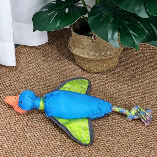 16.93 Inch Duck Slingshot Flying Dog Toy with Rope, Oxford Squeaky Crinkle Chew Toy for Fetch Training, Interactive Durable Toy for Medium Large Dogs