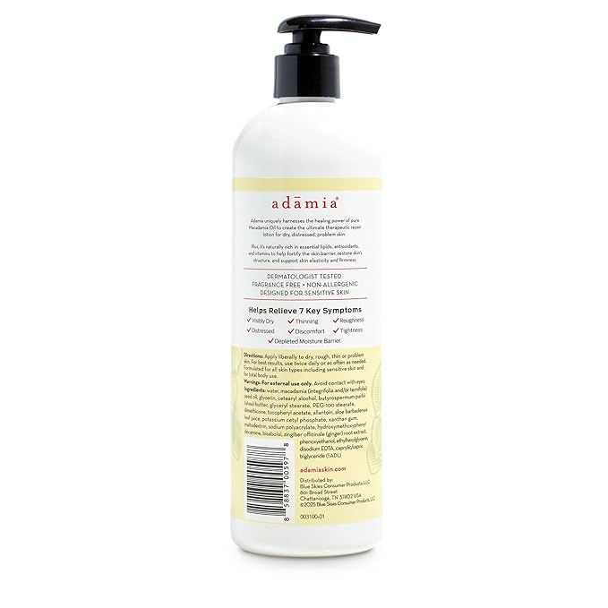 Adamia Therapeutic Repair Lotion with Macadamia Oil, For All Skin Types Even Sensitive Skin - Fragrance-Free, Paraben-Free, Non-GMO - 15 Fl Oz