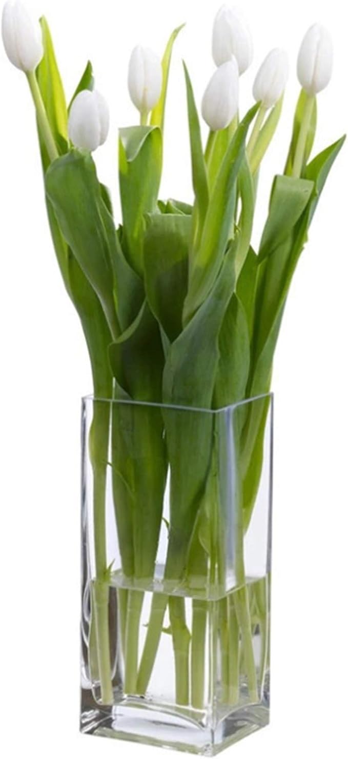 WGV Glass Rectangle Block Vase, Width x Length 3" x 4", Height 9", Clear Floral Planter Container Votive Candle Holder Wedding Party Event, Home Office Decor, 1 Piece