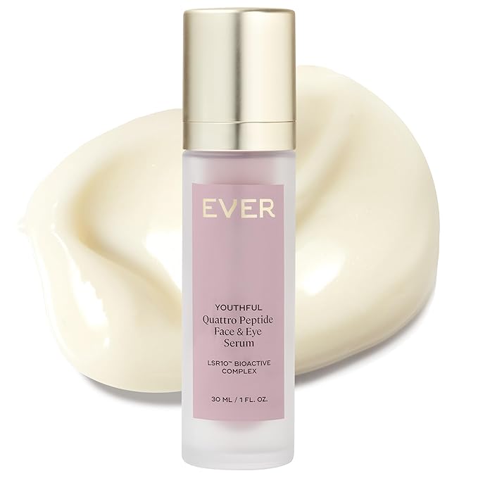 EVER Youthful Quattro Peptide Face & Eye Serum with LSR10 — 1 FL OZ — Firming, Smoothing Treatment For Lines Around Eyes, Mouth and Face