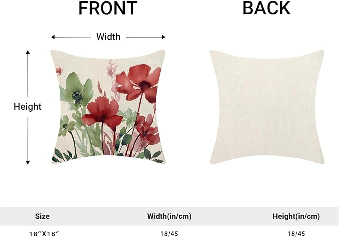 Floral Pillow Covers 18x18 Inches Set of 2 Sage Green Burgundy Red Floral Throw Pillow Covers Outdoor Rustic Summer Flower Decor Pillowcase Farmhouse Decorative Cushion Cover for Home Sofa
